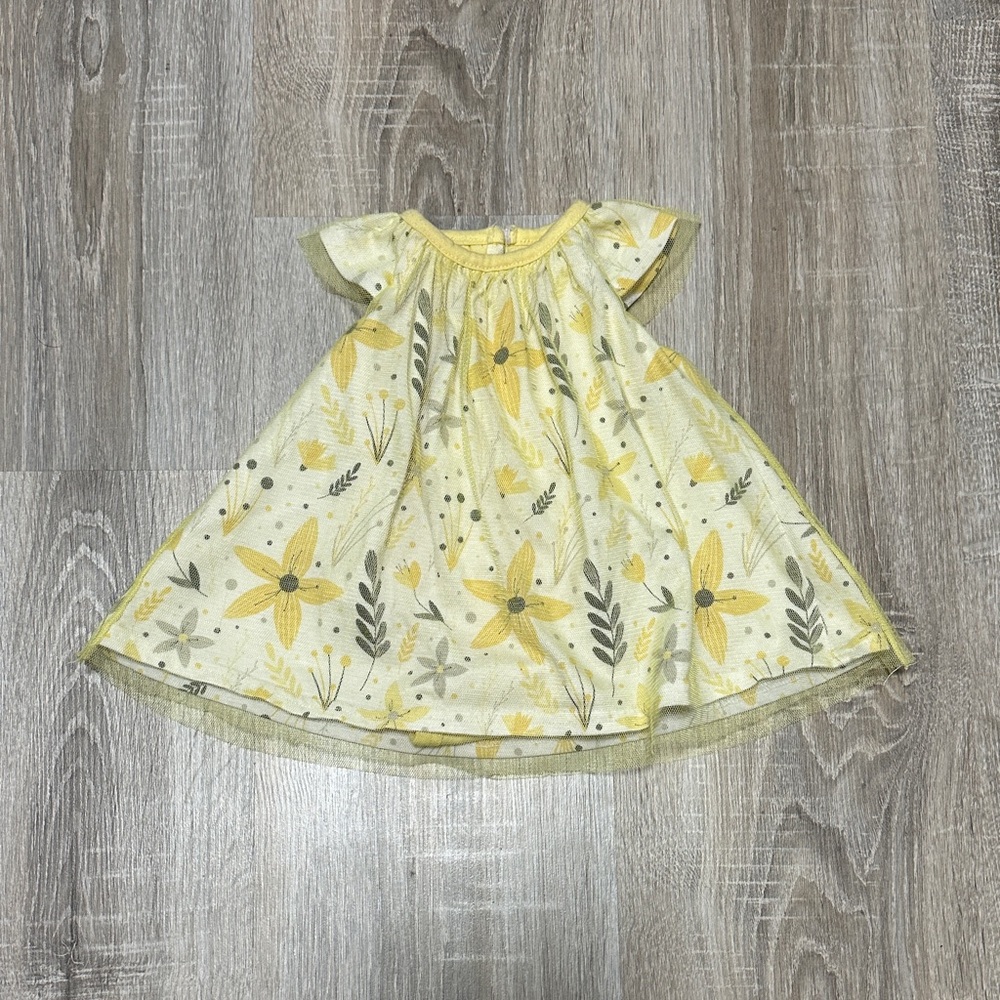 Girls Yellow Floral Flutter Sleeve Dress with Bodysuit